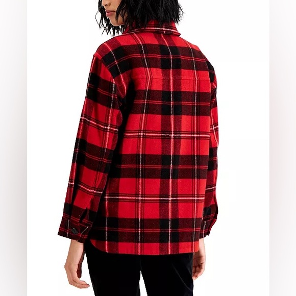 Charter Club Plaid Shirt Red and Black Jacket Shacket Size Medium - Picture 4 of 14